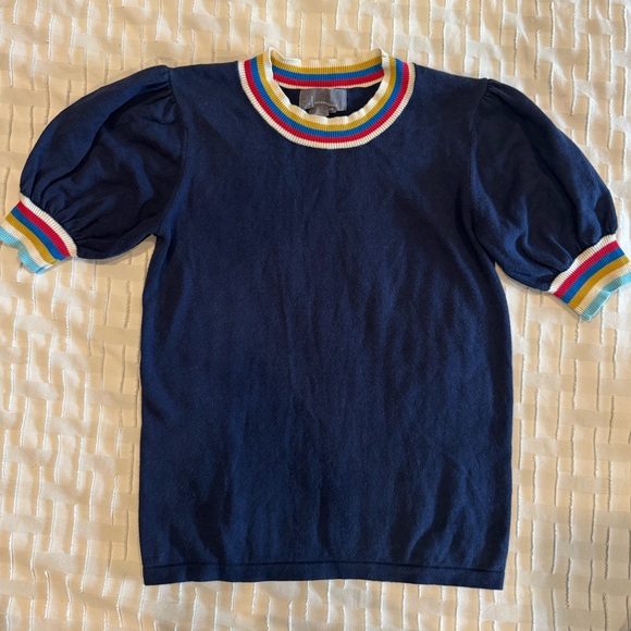 Anthropologie Sweaters - Anthropologie T.La Puff Sleeve Pull Over Vintage Style Sweater Navy Blue XS